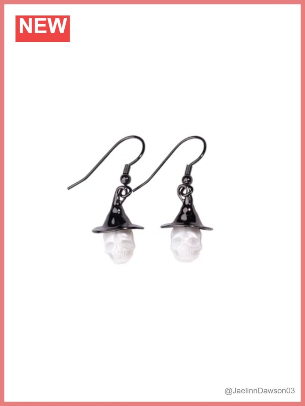 Hand-Carved Pearl Skull Dangle Earrings Witch Hat Sterling Silver